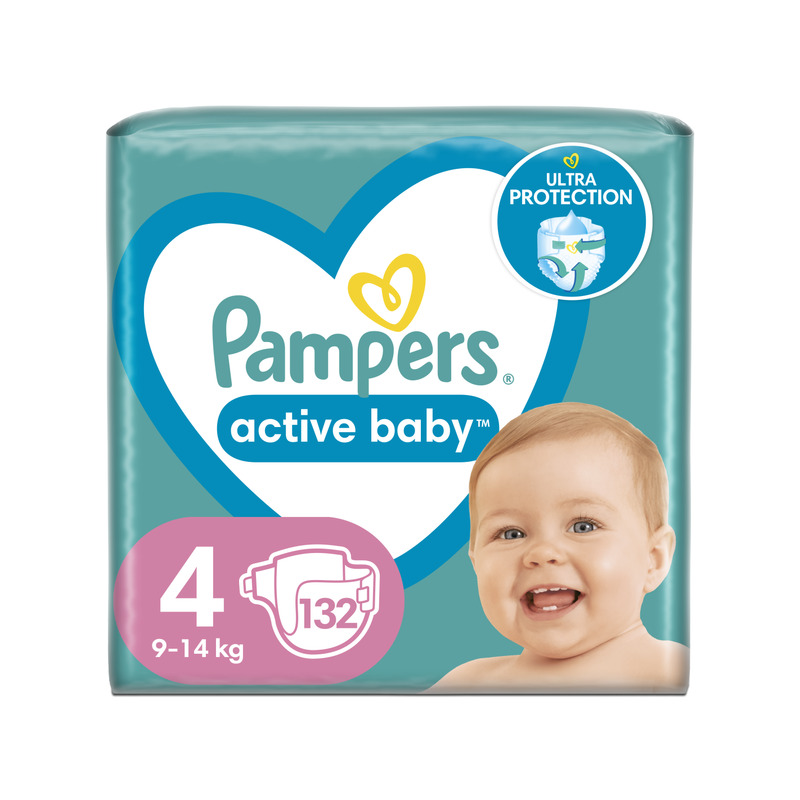 Pampers Active Baby Mähkmed, Suurus 4, 132 Mähet, 9–14 kg