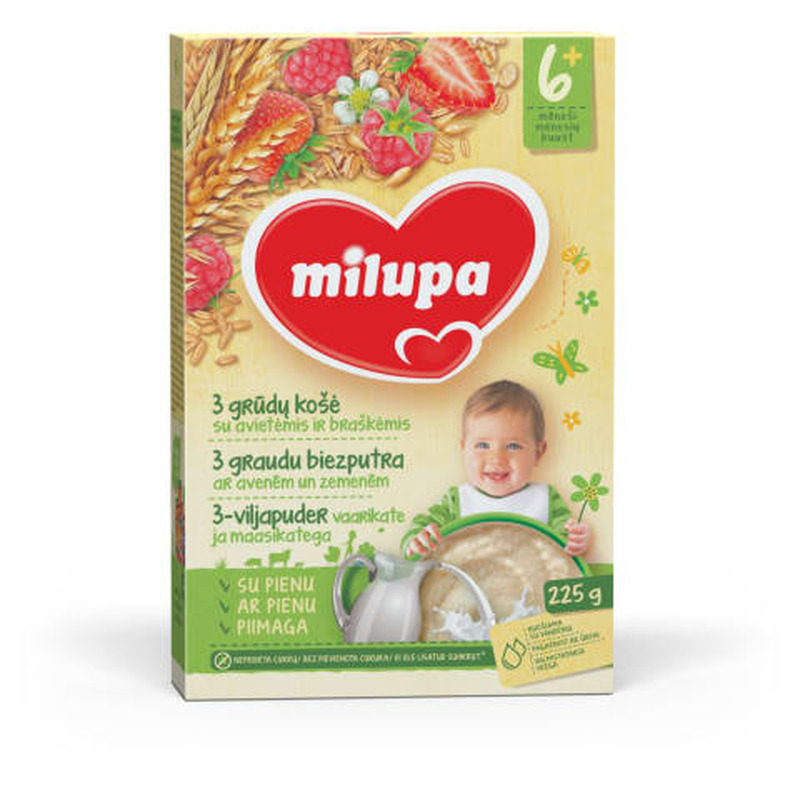 3-viljapuder vaarikate ja maasikatega Milupa alates 6. kuust 225g