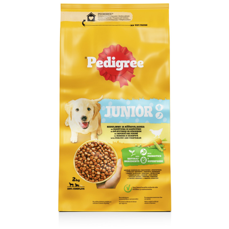 Kuivtoit Junior kodulinnu ja köögiviljadega Pedigree 2kg