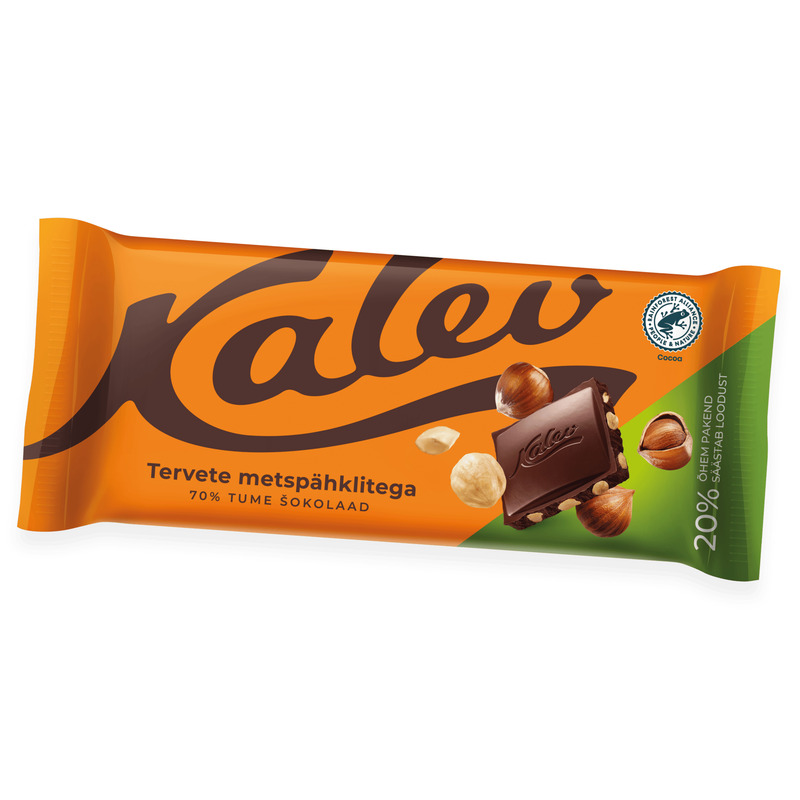 Tume šokolaad tervete metspähklitega, KALEV, 100 g