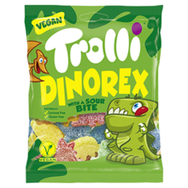 Kummikomm Dino Rex vegan, TROLLI, 100 g