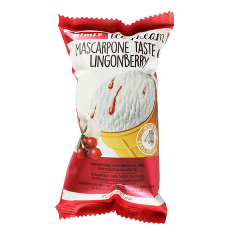 Mascarpone juustu maitseline jäätis pohlatäidisega vahvlitopsis Rimi 70g/120ml