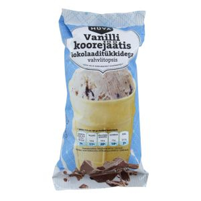 Hüva vanilli koorejäätis 125ml/65g šokolaaditükkidega