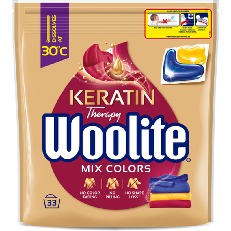 Pesukapslid Woolite Mix Colors värvilised keratiiniga 33tk