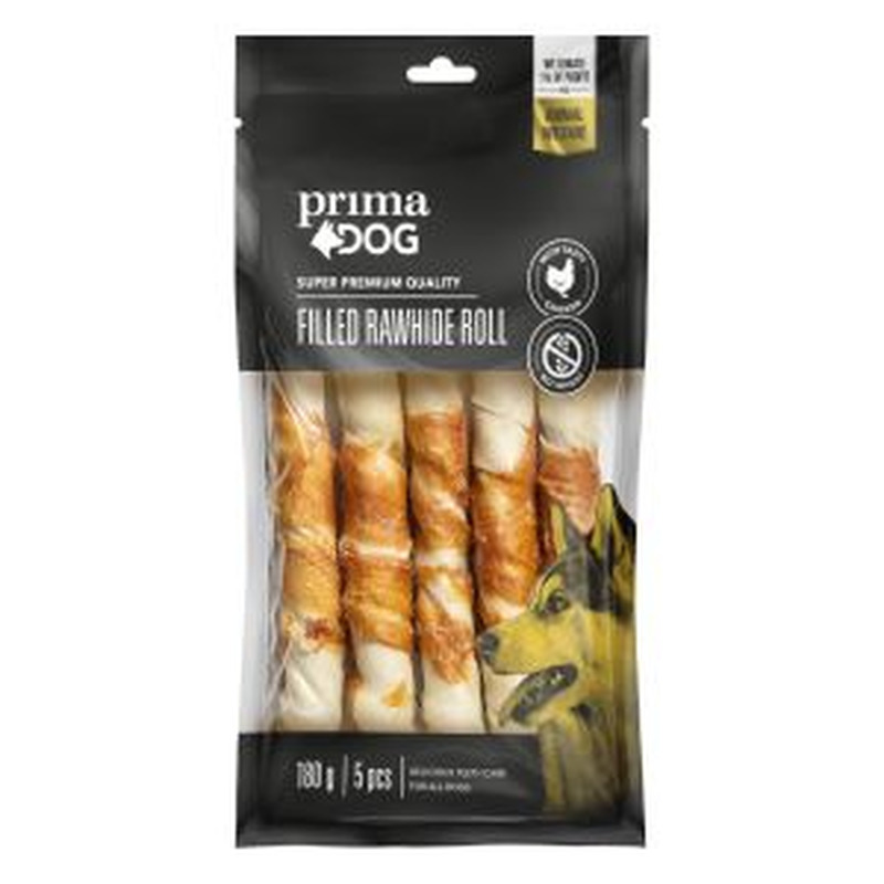 PrimaDog Närimisrullid koerale 5tk 180g kanaga