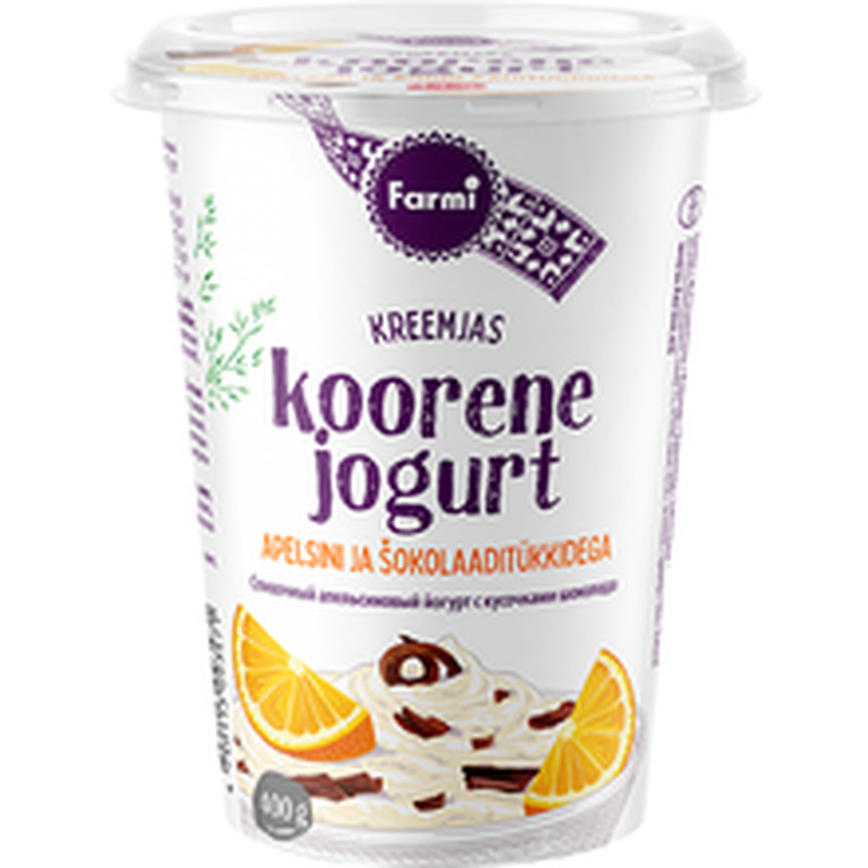 Koorene jogurt apelsini ja šokolaaditükkidega 400 g